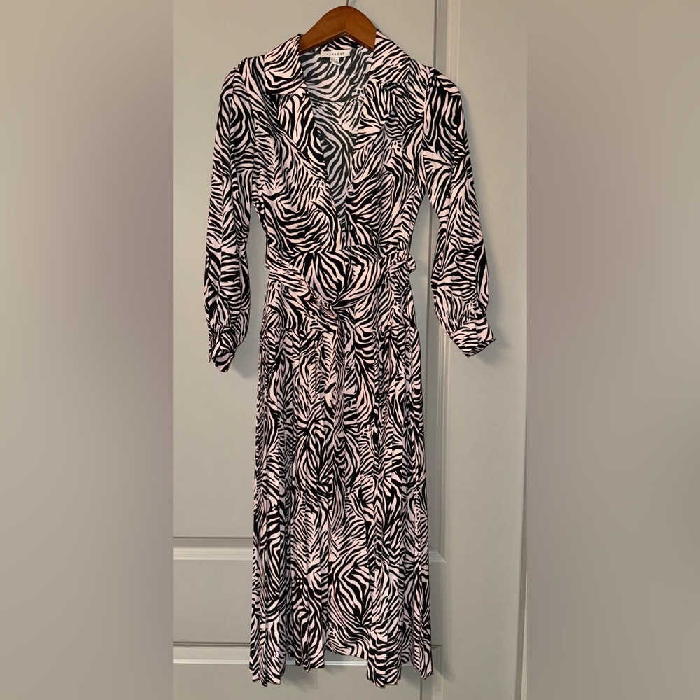 Topshop pink zebra print midi dress size 0